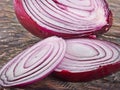 Parts of cut purple onion