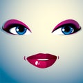Parts of the face of a young beautiful lady with bright makeup
