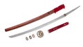 Parts of Japanese samurai sword katana isolated on white background Royalty Free Stock Photo