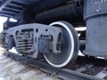 Parts of a railroad dump truck. Wheels, springs, oil pipe. Black with white stroke Royalty Free Stock Photo