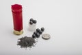 Parts of shotgun shell component on white background Royalty Free Stock Photo