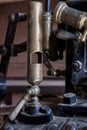 Parts of a steam engine in close-up shows the technology and aesthetics Royalty Free Stock Photo