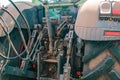 Parts of tractor seeder mechanisms. Close-up of details of agricultural machinery Royalty Free Stock Photo