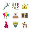 Party accessories color icons set Royalty Free Stock Photo