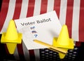 Party affiliated voter ballot with caution cones