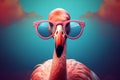 animal bird flamingo feather sunglasses party hipster summer pink tropical. Generative AI.