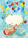 Party background with carnival masks, label, balloon and festoon