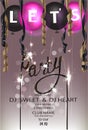 Party banner with air balloon ans sparkling serpentine. Royalty Free Stock Photo