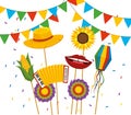 Party banner with hat and flowers to festa junina