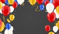 Party Banner with Multicolored Realistic Balloons, Confetti and Serpentines on Background. Vector Illustration