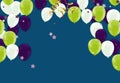 Party Banner with Multicolored Realistic Balloons, Confetti and Serpentines on Background. Vector Illustration