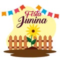 party banner with sunflower plant and wood grillage