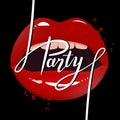 Party banner template, red seductive lips and party brush pen lettering