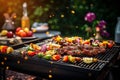 Party barbecue, delicious grilled meat on the grill Royalty Free Stock Photo