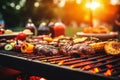 Party barbecue, delicious grilled meat on the grill Royalty Free Stock Photo