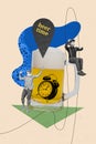 Party beer time collage banner of young guy waiting his pint cold beer when old grandfather dancing and drunk isolated