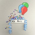 Party bell with balloons and streamer