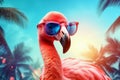 party bird pink feather animal summer hipster tropical flamingo sunglasses. Generative AI.