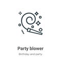 Party blower outline vector icon. Thin line black party blower icon, flat vector simple element illustration from editable