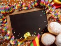 Party border or frame with cookies and confetti Royalty Free Stock Photo