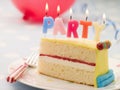Party Candles on a Slice of Birthday Cake Royalty Free Stock Photo