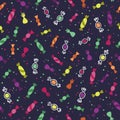 Party candy seamless pattern on deep blue background