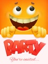 Party card template with yellow smiley face emoticon background.