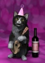 Party Cat with Ukulele, 3D Illustration