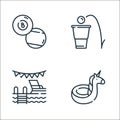 party and celebration line icons. linear set. quality vector line set such as rubber ring, pool party, beer pong