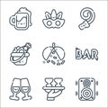 party and celebration line icons. linear set. quality vector line set such as speaker, serving, cheers, bar, confetti ball, bucket Royalty Free Stock Photo