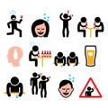 Drunk man and woman, people drinking alcohol color icon set - alcohol abuse problem Royalty Free Stock Photo