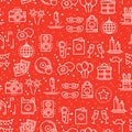 Party celebration seamless pattern. Birthday, holidays, event, carnival festive. Party decor elements thin icons. Funny Royalty Free Stock Photo