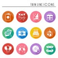 Party celebration thin line icons set. Birthday, holidays, event, carnival festive. Basic party elements icons Royalty Free Stock Photo