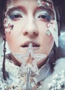 Party, christmas and people concept: Snow Queen, creative closeup portrait. Royalty Free Stock Photo