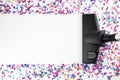 After party cleaning with vacuum cleaner and copy space for a text Royalty Free Stock Photo