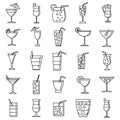Party cocktail icons set, outline style