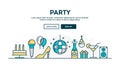 Party, colorful concept header, flat design thin line style