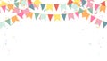 party colorful pastel flags and confetti falling on transparent background. celebration, birthday, fetival, carnival, anniversary
