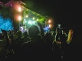 Crowd raising their hands and enjoying great festival party or concert.