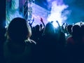 Crowd raising their hands and enjoying great festival party or concert.