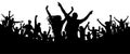 Party, concert, dance, fun. Crowd of people silhouette vector. Cheerful youth