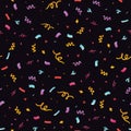 Party confetti purple seamless repeat pattern.