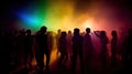 Party crowd silhouette on a disco lights background. AI Generative Royalty Free Stock Photo