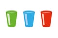 Party cup isolated, vector illustration. Green, Blue and Red beer cup vector. Royalty Free Stock Photo