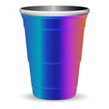 Party cup realistic vector illustration. Metallic mockup isolated on white background.