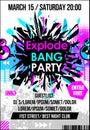 Party dance music poster, banner or flyer with explode & haltone elements