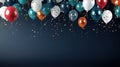 Party decoration with confetti and ballons on black background created with Generative AI Royalty Free Stock Photo