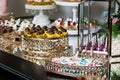 Party decorations; Candy table, table with various sweets and cakes Royalty Free Stock Photo