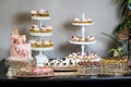 Party decorations; Candy table, table with various sweets and cakes Royalty Free Stock Photo