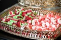 Party decorations; Candy table, table with various sweets and cakes Royalty Free Stock Photo